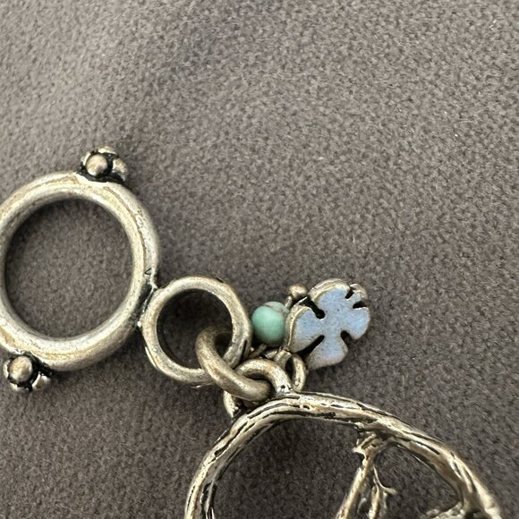 Lucky Brand Peace Symbol Bracelet Toggle Clasp 8" Mixed Metal Twigs & Leaves - Picture 8 of 10